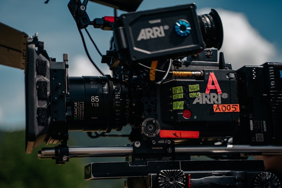 Close-up of an analogue broadcast television camera on a studio dolly